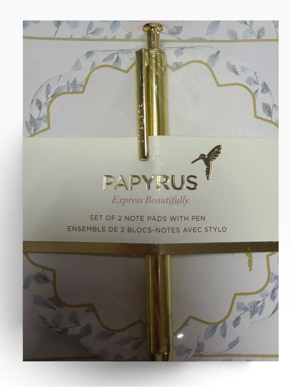 Papyrus Set of 2 Floral Note Pads with Gold Pen – New Sealed